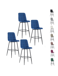 Set 4 tabourets velours VELVETTE, dossier, repose-pieds,...