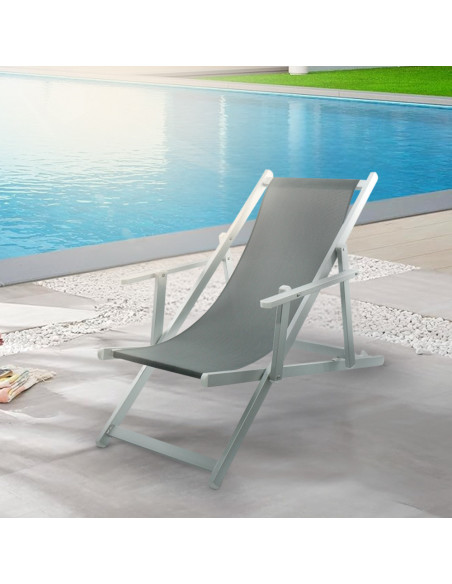 2 Chaises Longues Pliantes Napoli, Accoudoirs, Alu et Textilène