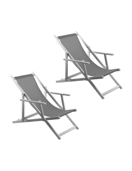 2 Chaises Longues Pliantes Napoli, Accoudoirs, Alu et Textilène