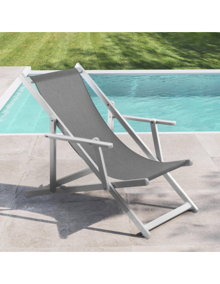2 Chaises Longues Pliantes Napoli, Accoudoirs, Alu et Textilène