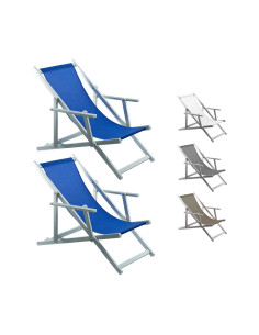 2 Chaises Longues Pliantes Napoli, Accoudoirs, Alu et...