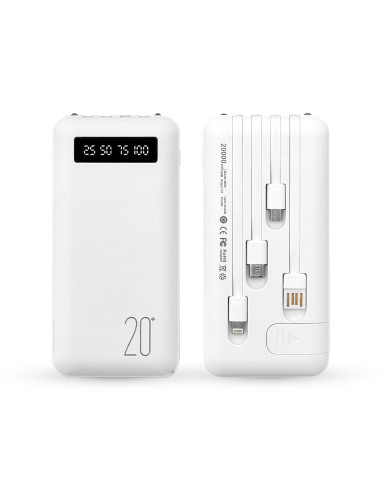 Power Bank 20000mAh Chargeur Rapide Portable avec 4 Câbles USB Inclus