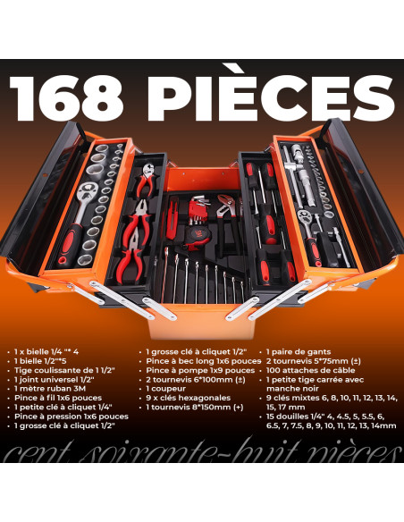 Mallette à Outils Portable – Coffret avec 168 Outils de Bricolage