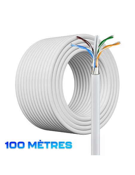 Câble Ethernet 100m CAT6 FTP Câble Réseau LAN AWG23 4P Imperméable Non Blindé