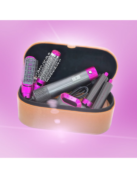 Asciugacapelli 5 en 1 avec coffret 1000W 5 accessoires brosse et fer à friser