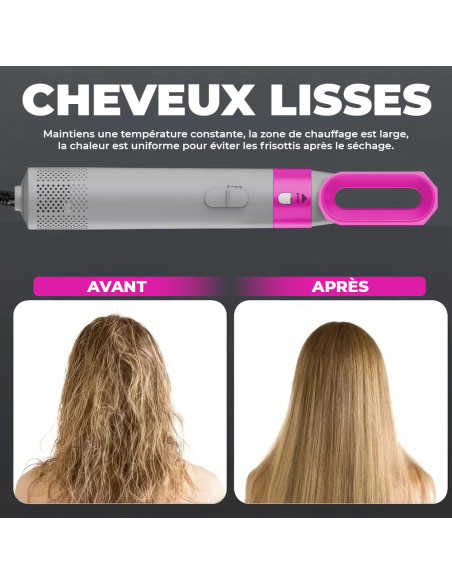 Asciugacapelli 5 en 1 avec coffret 1000W 5 accessoires brosse et fer à friser