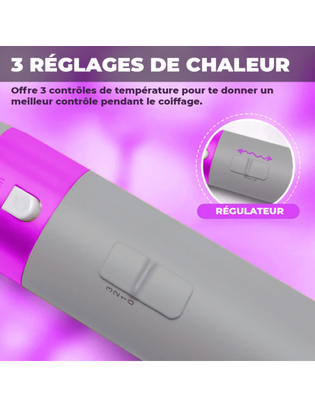 Asciugacapelli 5 en 1 avec coffret 1000W 5 accessoires brosse et fer à friser