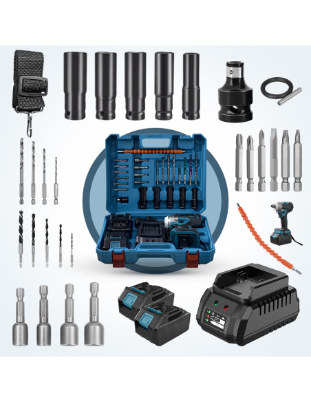 Perforateur visseuse 48V double batterie avec mallette et accessoires
