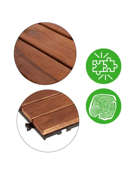 Pack 6 carreaux en bois d'acacia effet bois revêtement extérieur 30x30x2.5 cm