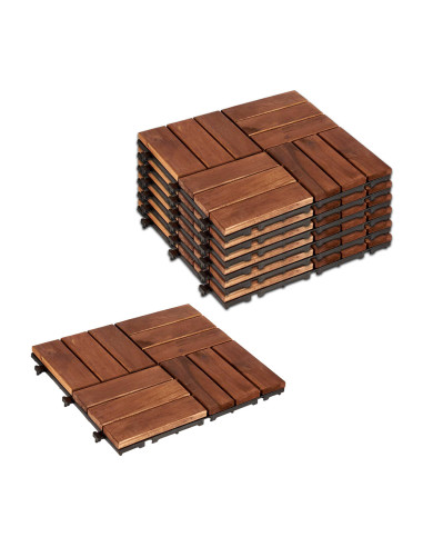 Pack 6 carreaux en bois d'acacia effet bois revêtement extérieur 30x30x2.5 cm