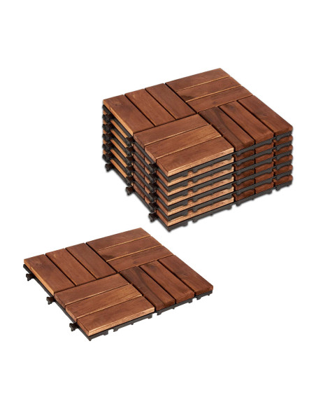Pack 6 carreaux en bois d'acacia effet bois revêtement extérieur 30x30x2.5 cm