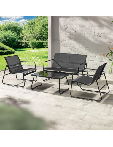 Salon de jardin ZANZIBAR noir 4 pièces canapé 2...