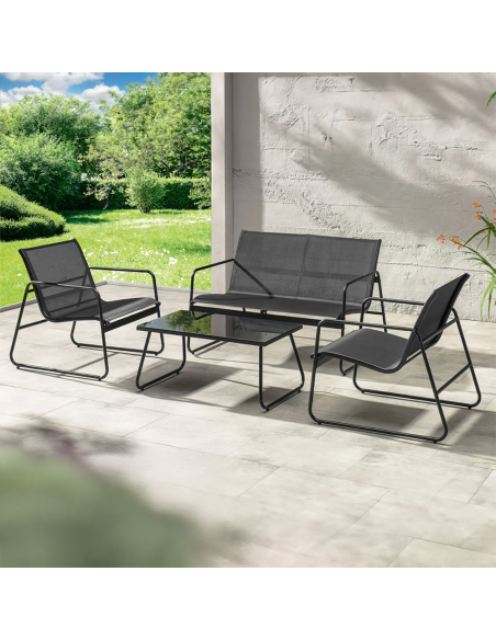 Salon de jardin ZANZIBAR noir 4 pièces canapé 2 fauteuils table basse