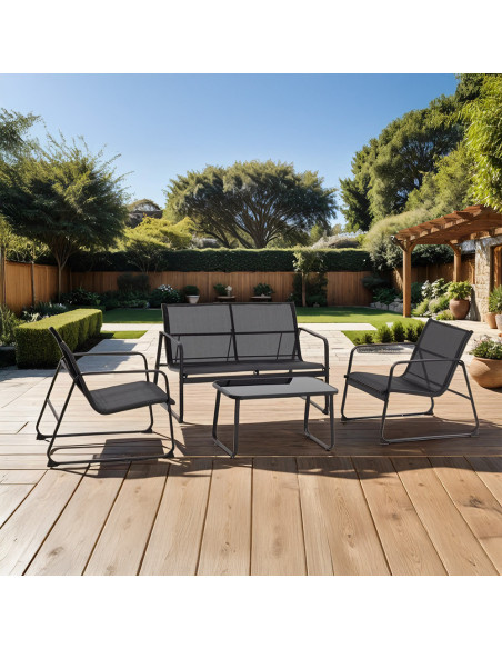 Salon de jardin ZANZIBAR noir 4 pièces canapé 2 fauteuils table basse