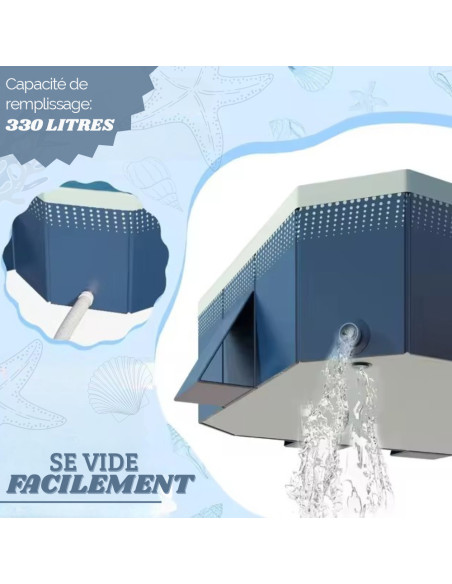 Piscine rigide pliable non gonflable en PVC capacité 330L pour enfants et chiens