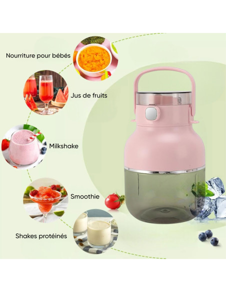 Mixeur blender électrique rechargeable portable 500 ml sans fil avec paille