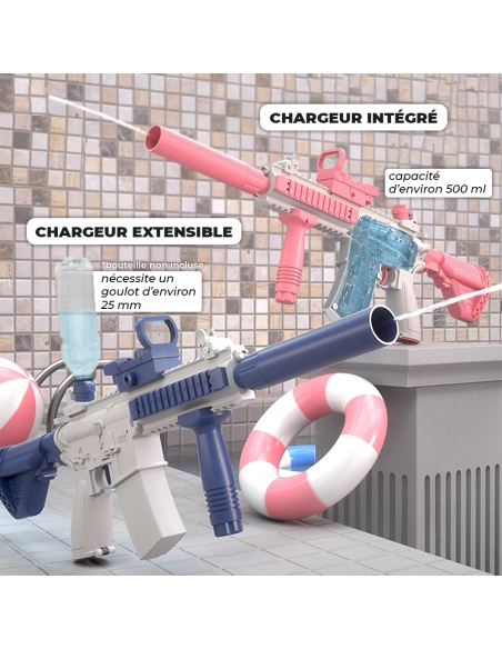 Fusil à Eau Électrique M416 avec Batterie Rechargeable Jet de 10 m et Silencieux