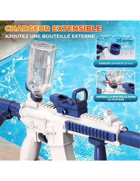 Fusil à Eau Électrique M416 avec Batterie Rechargeable Jet de 10 m et Silencieux