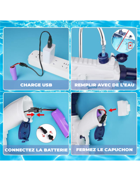 Fusil à Eau Électrique M416 avec Batterie Rechargeable Jet de 10 m et Silencieux