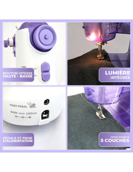 Mini Machine à Coudre Électrique Portable à Pédale, 7.2W, Double Vitesse