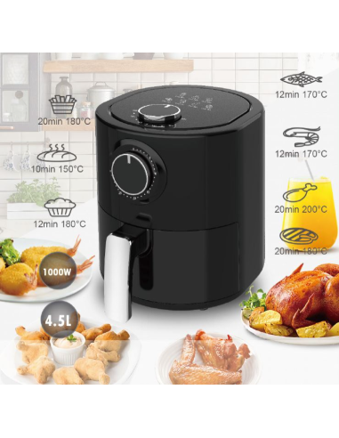 Friteuse à Air 1000W Capacité 4.5L avec Panier...