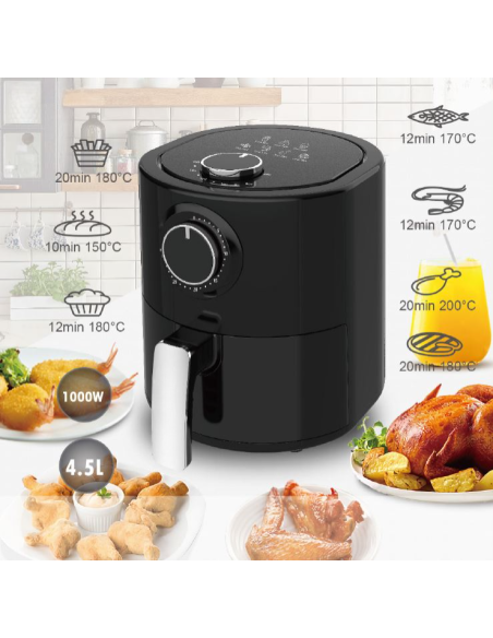 Friteuse à Air 1000W Capacité 4.5L avec Panier Température Réglable