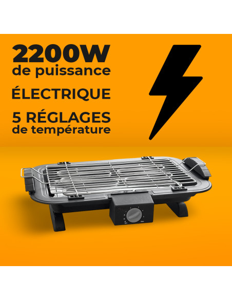 Barbecue Électrique de Table 2200W BBQ Portable Grille Température Réglable