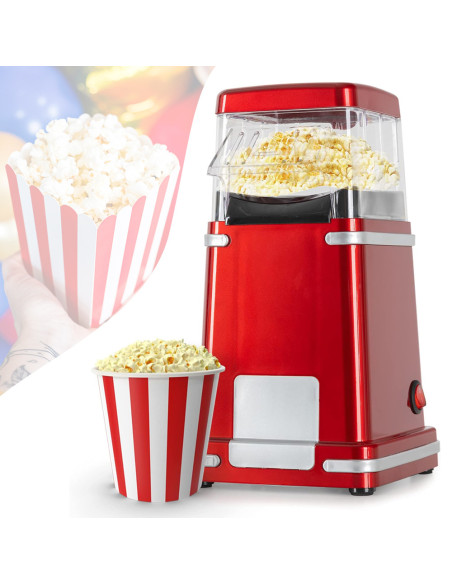 Machine à Popcorn 1200W à Air Chaud Rouge avec Doseur Popcorn en 3 Minutes