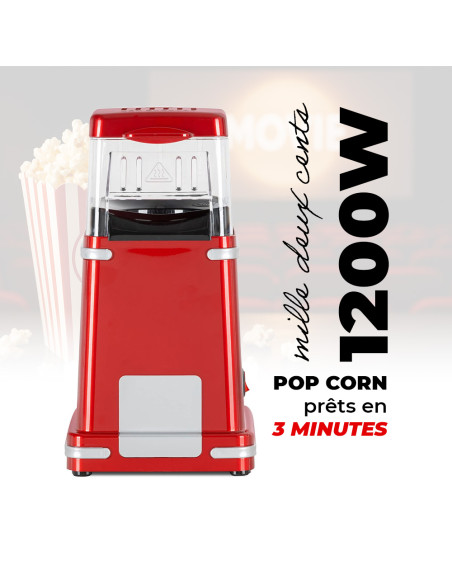 Machine à Popcorn 1200W à Air Chaud Rouge avec Doseur Popcorn en 3 Minutes
