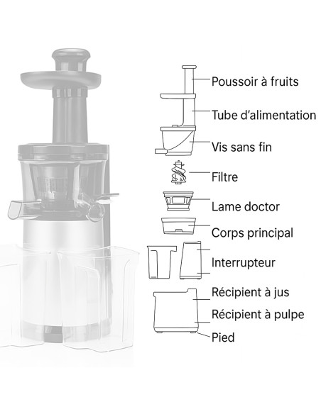 Extracteur de Jus Fruits et Légumes à Froid 150W Réservoir Jus et Pulpe