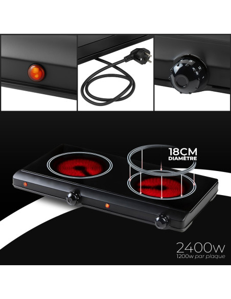 Plaque Électrique Infrarouge Vitrocéramique 2400W: Double Plaque