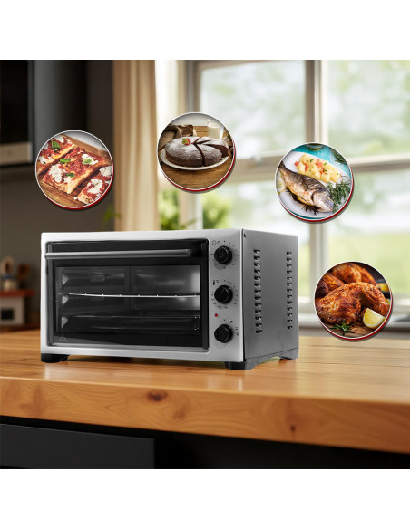 Mini Four Électrique 32L: 230°, Minuteur, 1420W, Grille et Plat.