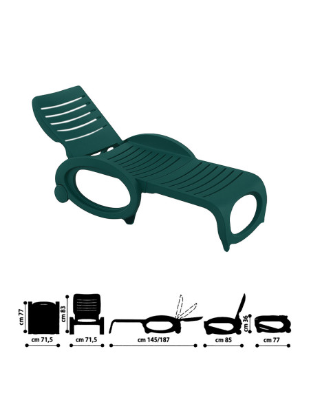 Chaise Longue GRANDSOLEIL Verte : Jardin, Extérieur, Pliable, 2 Roues.
