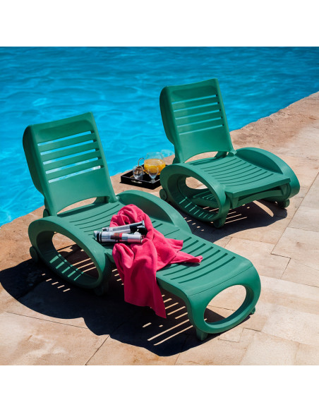 Chaise Longue GRANDSOLEIL Verte : Jardin, Extérieur, Pliable, 2 Roues.