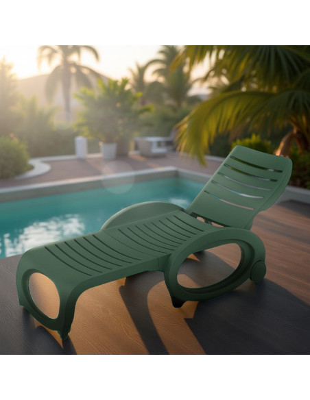Chaise Longue GRANDSOLEIL Verte : Jardin, Extérieur, Pliable, 2 Roues.