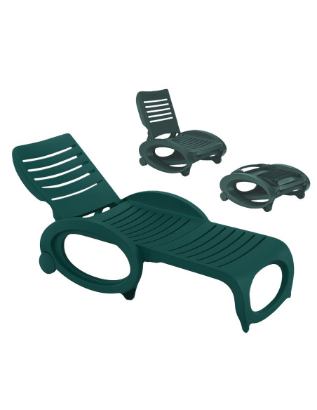 Chaise Longue GRANDSOLEIL Verte : Jardin, Extérieur, Pliable, 2 Roues.