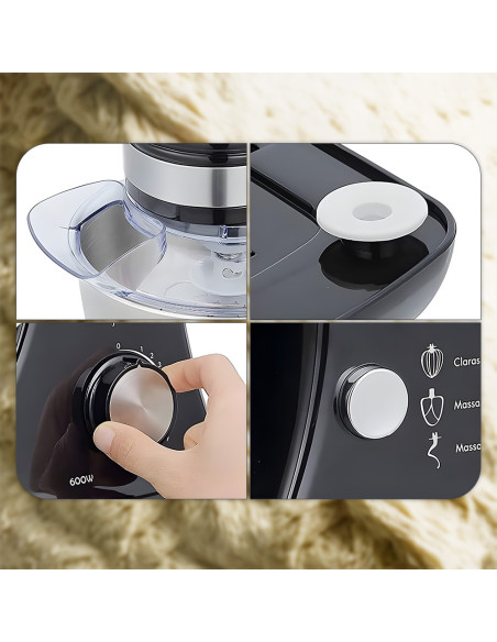 Robot Pâtissier Planétaire 600W, Bol 5L, Batteur avec Accessoires.