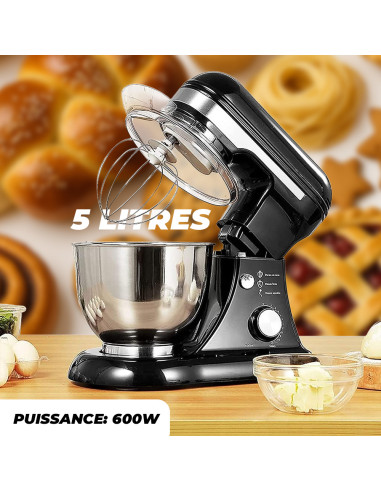 Robot Pâtissier Planétaire 600W, Bol 5L,...