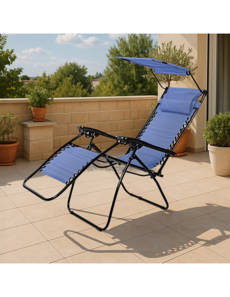 Chaise Longue Zéro Gravité Pliable avec Toit Pare-Soleil Inclinable en Textilène