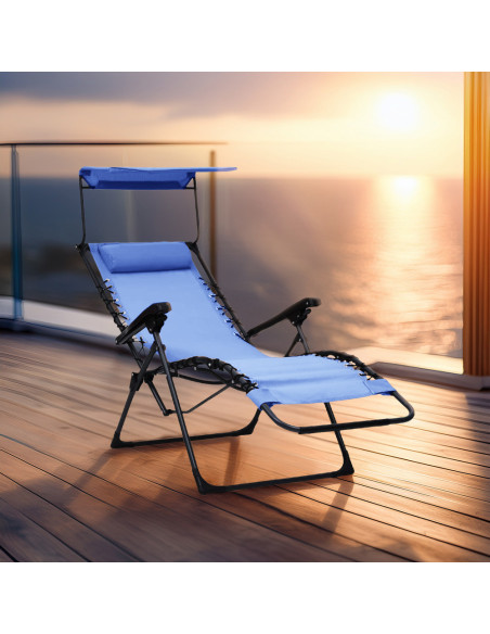 Chaise Longue Zéro Gravité Pliable avec Toit Pare-Soleil Inclinable en Textilène