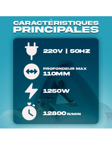 Scie Circulaire 1250W, Coupe 110mm, Électrique...