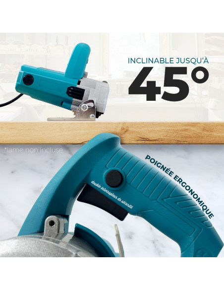 Scie Circulaire 1250W, Coupe 110mm, Électrique pour Bois, Marbre, Céramique