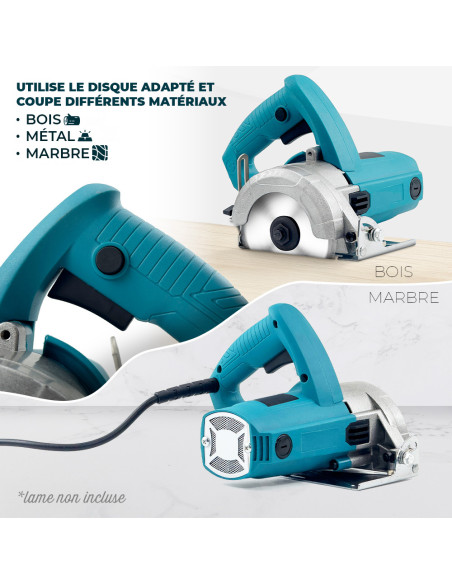 Scie Circulaire 1250W, Coupe 110mm, Électrique pour Bois, Marbre, Céramique