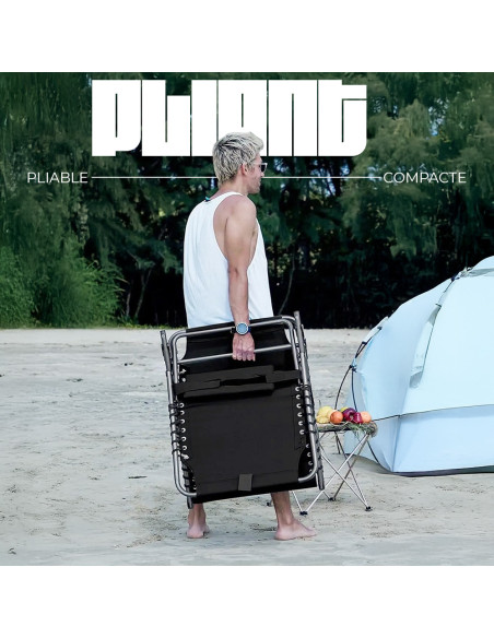 Transat en Textilène Design Cordonné, Pliable avec Dossier Inclinable.