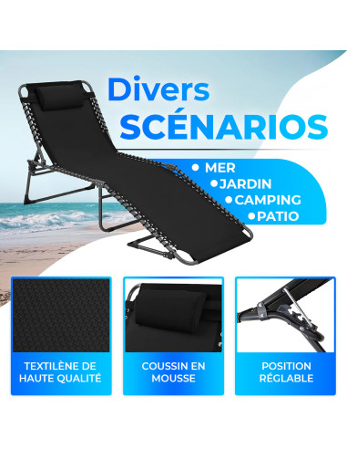 Transat en Textilène Design Cordonné, Pliable...