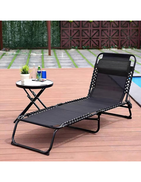 Transat en Textilène Design Cordonné, Pliable avec Dossier Inclinable.