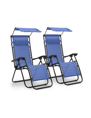 2 pièces Chaise longue Gravity Zero pliable et inclinable avec pare-soleil