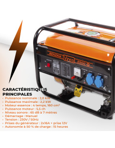 Générateur de courant VINCO 4T Essence 2,2KW 60128... 2
