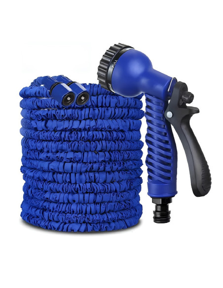 Tuyau de jardin extensible 30m, flexible, 7 jets, raccord universel.