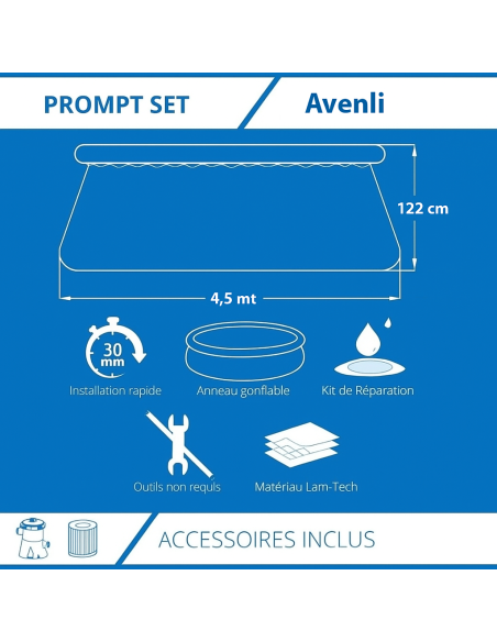 Piscine hors sol AVENLI Ronde Gonflable avec Accessoires 420x84cm Autoportante.